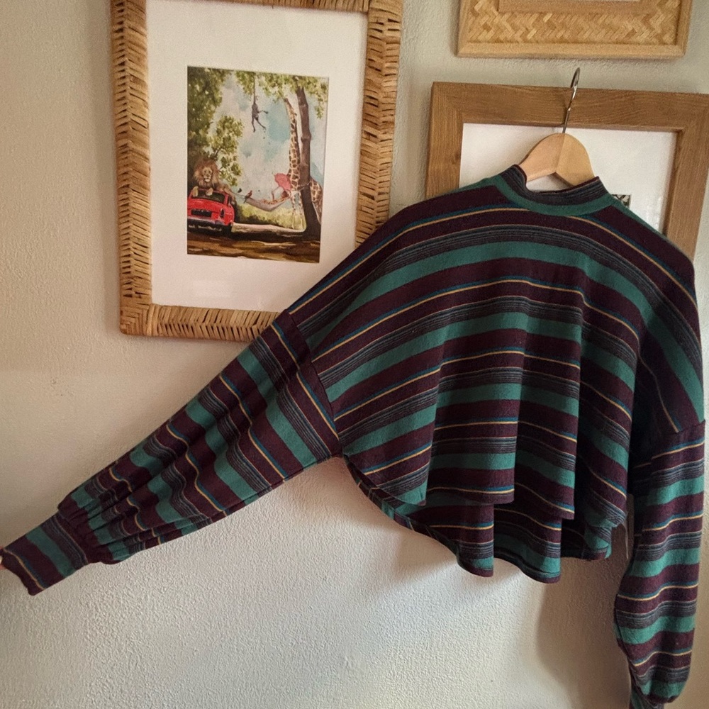 Free People Teal and Burgundy Striped Cowl Sweater